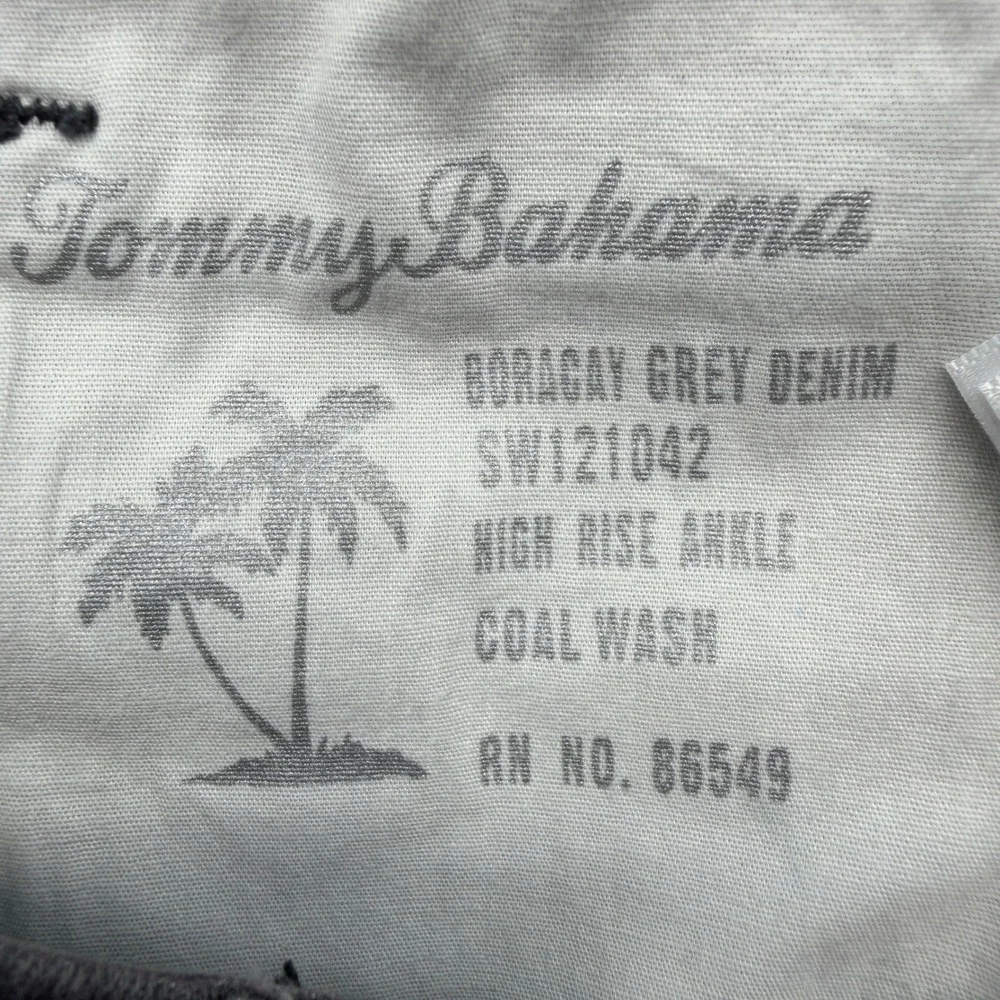 Tommy Bahama Jeans Sz 12 Grey Boracay High Rise Ankle Coal Wash Beaded Stripe